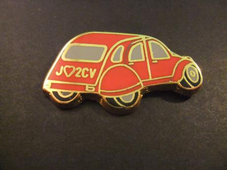 J Love 2CV Citroën 2CV lelijke Eend rood grijze ramen